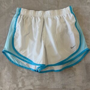Nike Dri-FIT Running Shorts L‎ White Blue Lined Lightweight Athletic